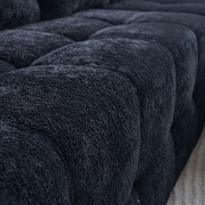 L - Shaped Sectional Sofa With Side Pockets, Wireless Charging, USB Ports, Cup Holder, Bluetooth Speaker, Reversible Lounge Chaise - Black