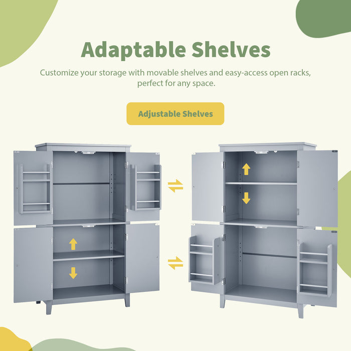 Elegant Bathroom Floor Storage Cabinet With 4 Doors, Adjustable Shelves