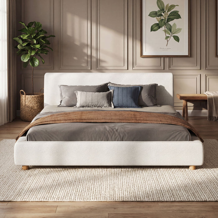 Upholstered Platform Bed Frame With Thick Headboard