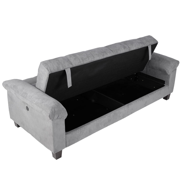 Adjustable Sofa With Hidden Storage And USB Port, Plush Cube Pattern Couch With Pillows - Gray