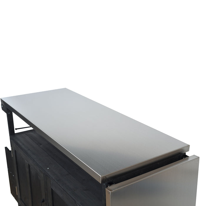 Foldable Outdoor Kitchen Island With Lockable Wheels, Storage Cabinet And Towel Rack For Patio