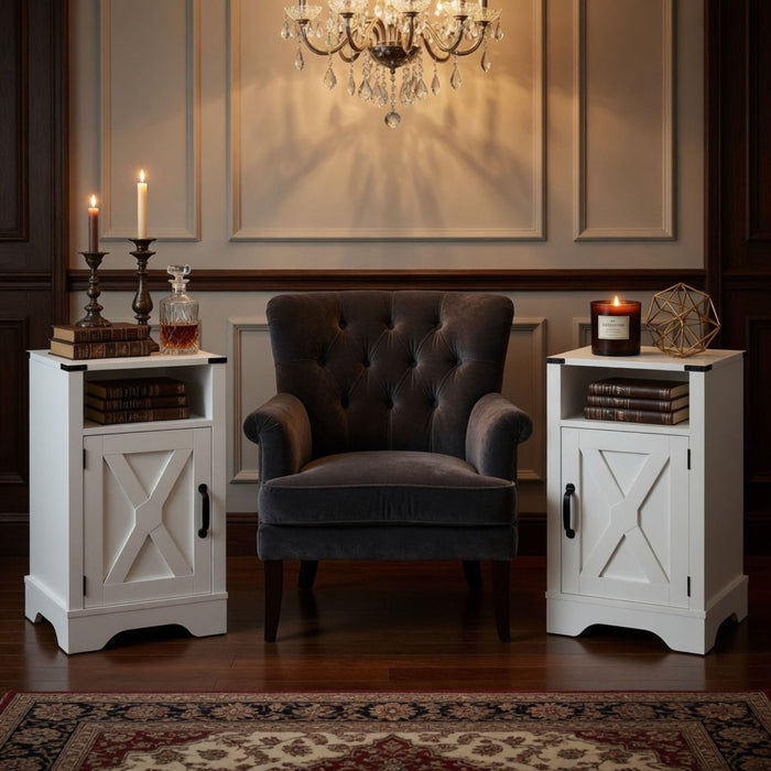 Farmhouse Nightstand, Charging Station & Storage