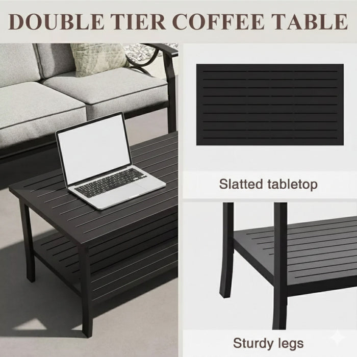 Patio Furniture Set, Coffee Table And Cushions For Backyard