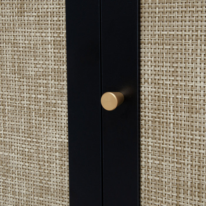 Kitchen Pantry Storage Cabinet, Modern Buffet Cabinet With Kitchen Cart, Tall Kitchen Hutch Cabinet With Microwave Stand, Food Pantry Cabinet With 3 Rattan Doors And Adjustable Shelves - Black