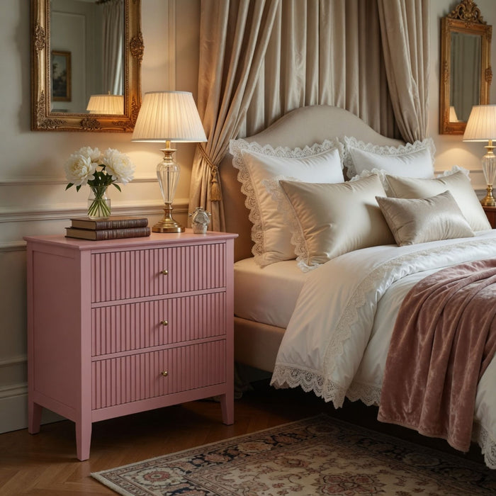 Fluted 3 Drawer Nightstand With Soft Close Slides
