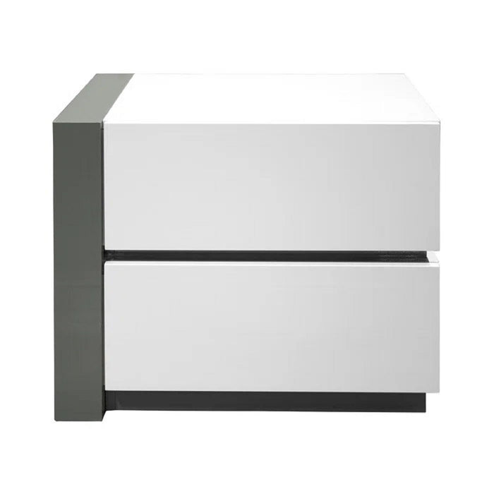 Nightstand Bedside Table With 2 Drawer For Bedroom - White / Silver