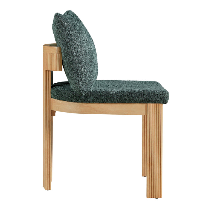 5 Piece Indoor Dining Set With Fluted Table Upholstered Chairs - Green / Natural