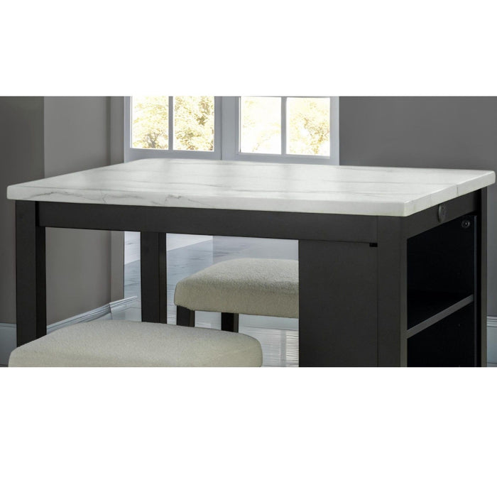 Dining Table Set With Storage Shelves, 3 Piece With 2 Stools - Black / Ivory / White