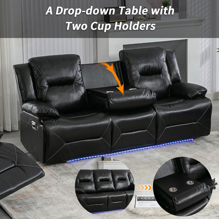Home Theater Recliner Set Manual Recliner Chair With A LED Light Strip Two Built-In Cup Holders For Living Room