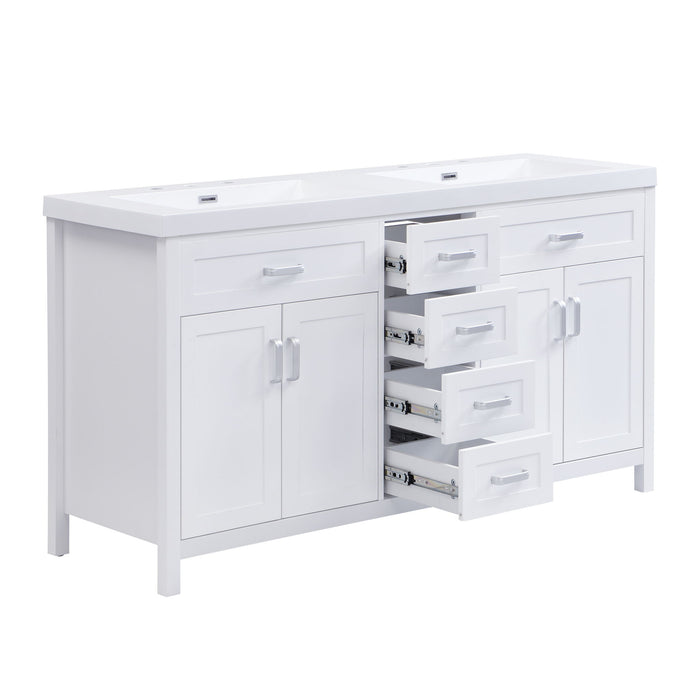 59.1" Minimalist Double Sink Bathroom Vanity With Top, Soft Close Doors & Drawers - White