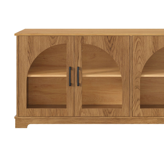 TV Stand With Semi Arched Glass Doors, Media Console With Adjustable Shelves For Living Room - Brown