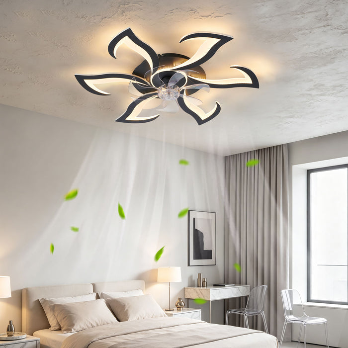 Flower Ceiling Fan With LED Dimmable Light, Flush Mount Ceiling Fan With Remote Control, Low Profile Design, 6 Speeds, Timing Function