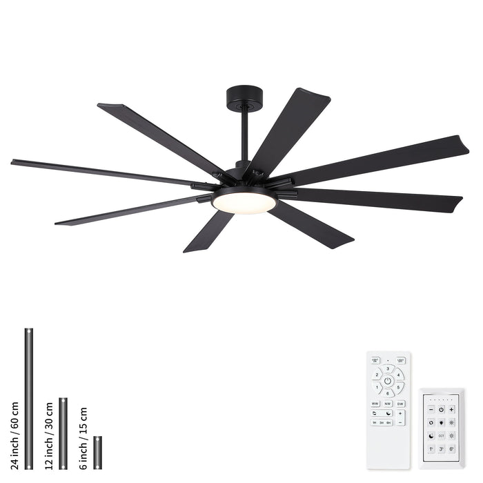 Large Ceiling Fan With Dimmable LED Light 8 Blades Remote Control, Reversible DC Motor