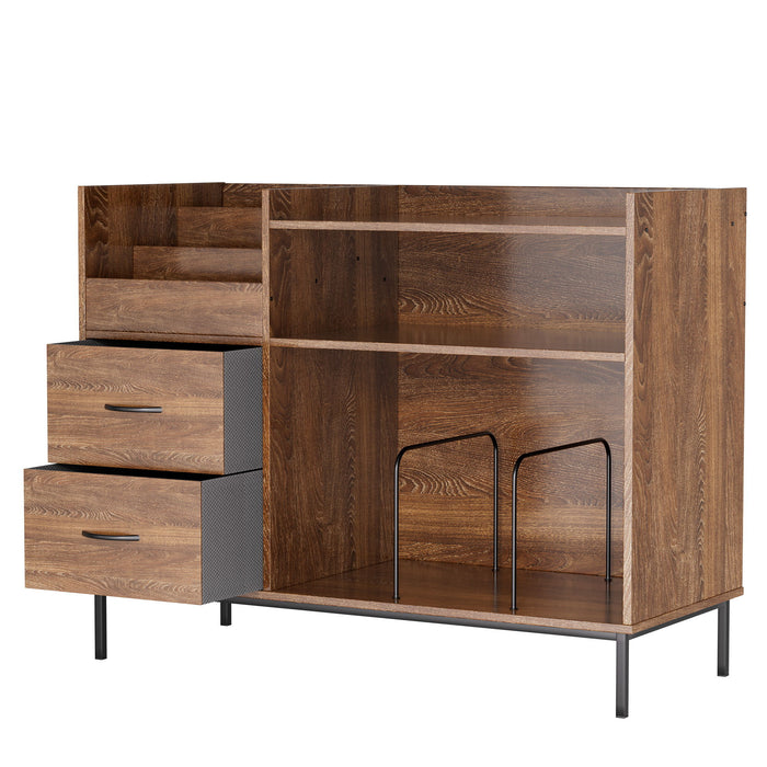 Grain Record Player Stand, Media Console With Speaker Shelf & 2 Drawers