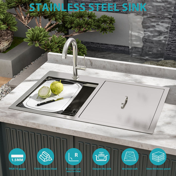 Outdoor Double Bowl Drop In Sink With Workstation - Brushed Nickel
