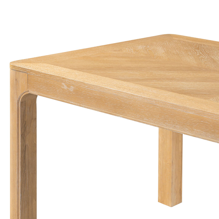 Rectangular Dining Table With Parquet Top, Rounded Corners