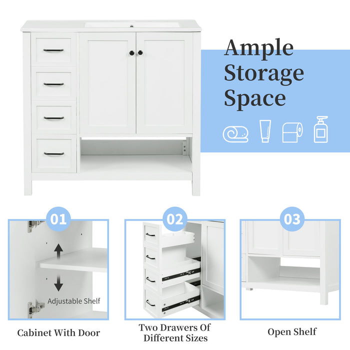 Bathroom Vanity With Sink Top, Bathroom Vanity Cabinet With 2 Doors And 2 Drawers, Open Shelf