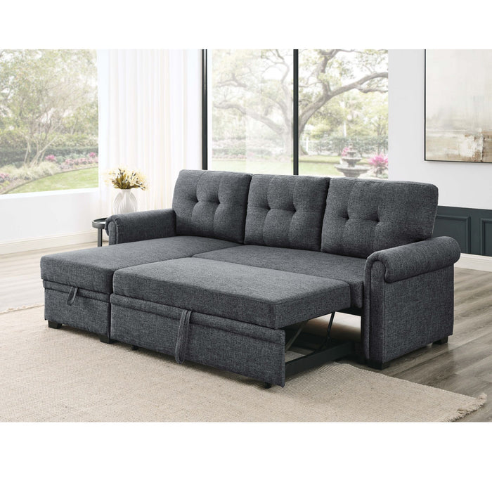 Upholstered Sleeper Sofa With Reversible Storage Chaise - Dark Gray