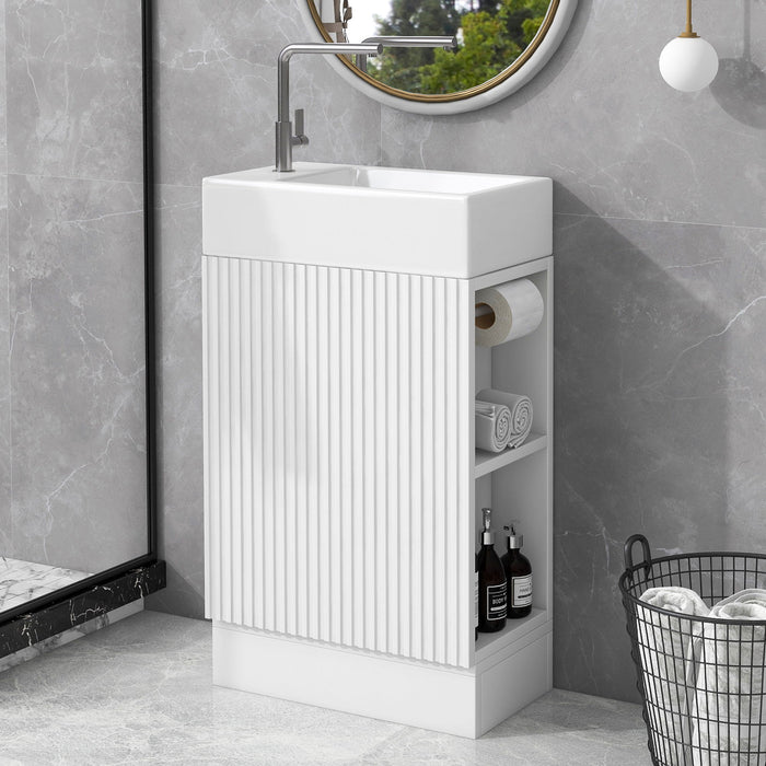 Modern Bathroom Vanity With Sink And 2 Tier Shelf