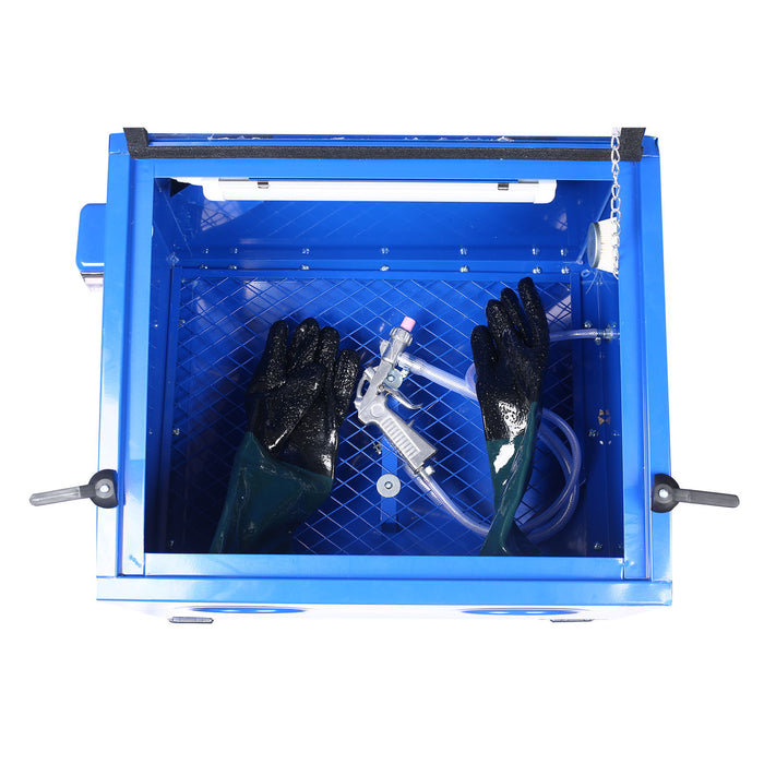 Bench Top Portable Sand Blaster Cabinet Kit 25 Gallon With 80 Psi Capacity - Blue