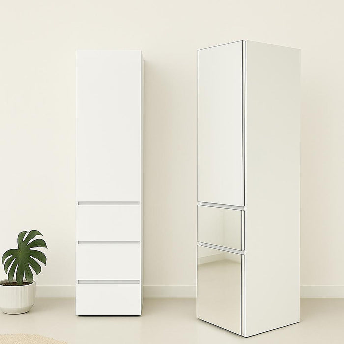 Elise - Modular Wood Closet System With Mirror In Durable Melamine And Wood Customizable Storage - White