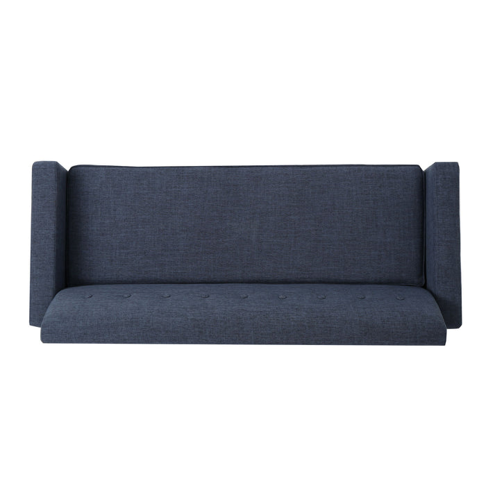 Mid Century Modern 3 Seater Sofa With Button Tufting - Dark Blue