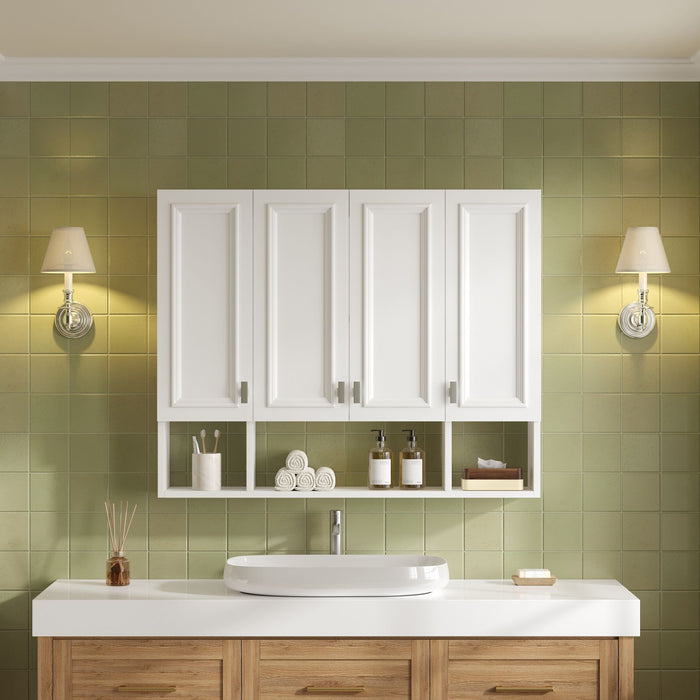 Bathroom Cabinet With 3 Adjustable Shelves Wall Mounted Medicine Cabinet, Soft Closing Hinges, Open Shelving Design - White