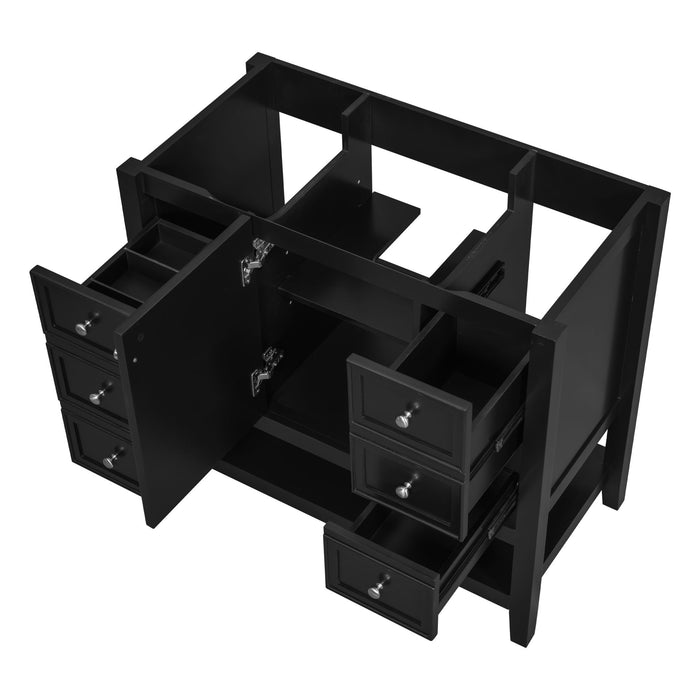36" Bathroom Vanity Base With 2 Cabinet And 3 Drawers - Black