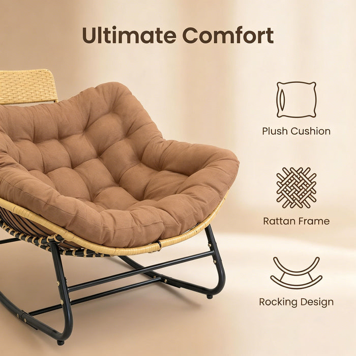 Oversized Papasan Rocking Chair Outdoor With Thick Cushion