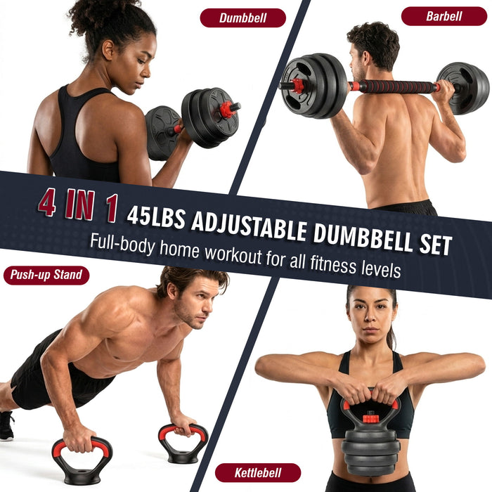 Adjustable Dumbbell Set, 4 In 1 Convertible Weights