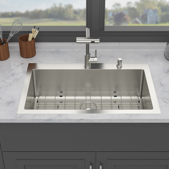 Drop In Kitchen Sink With Pull Down Faucet And Soap Dispenser
