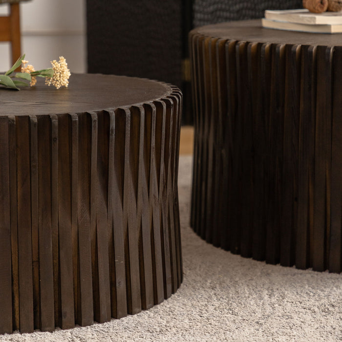 Cylindrical Coffee Table With Vertical Texture Relief