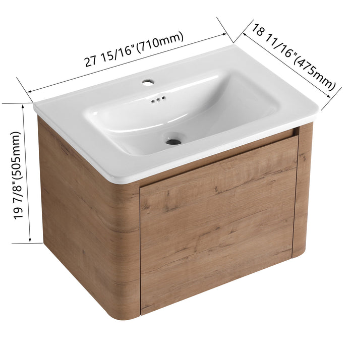 Wall Mounted Bathroom Vanity With Sink, Storage Shelves & Soft Close Door