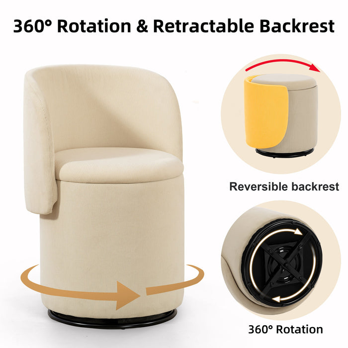 Barrel Chair, Built In Storage, 360° Swivel - Beige