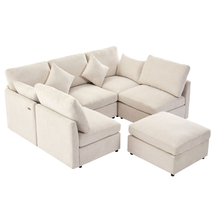 Sectional Sofa Modular U-Shaped With Ottoman & USB Ports