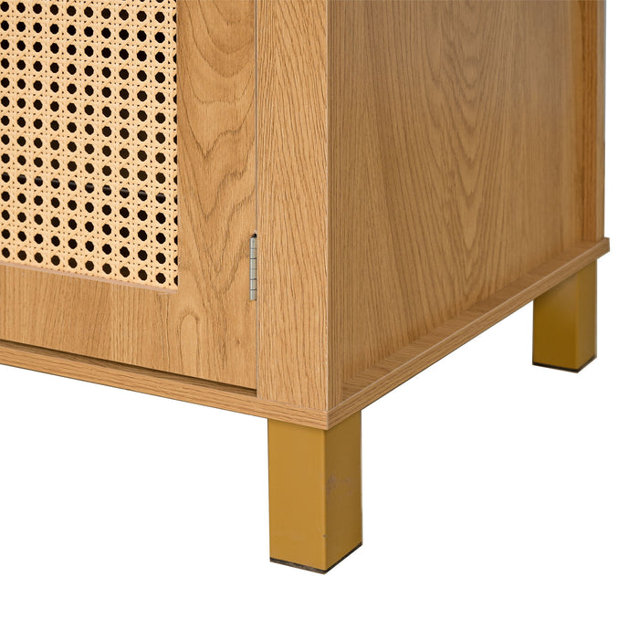 Tall Arched Cabinet With Rattan Doors & Adjustable Shelves