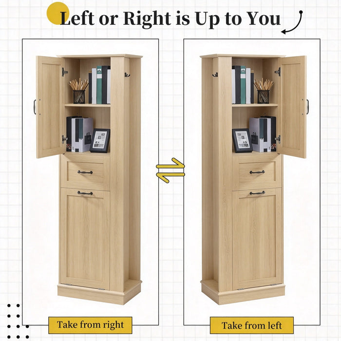 Modern Tall Storage Cabinet With Tilt-Out Compartment, Adjustable Shelves