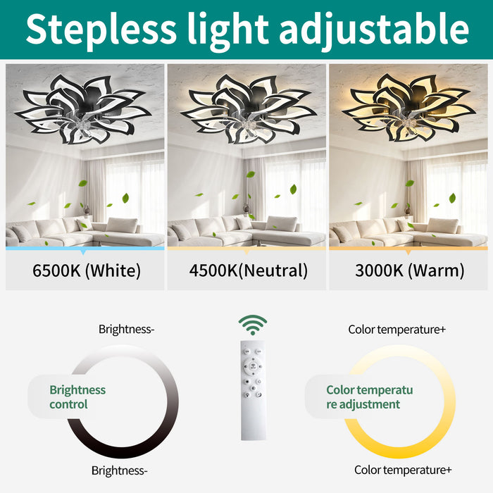 Ceiling Fan With Remote Control And Lights, 6 Speeds, 3 Color Temperatures, Low Profile Flush Mount