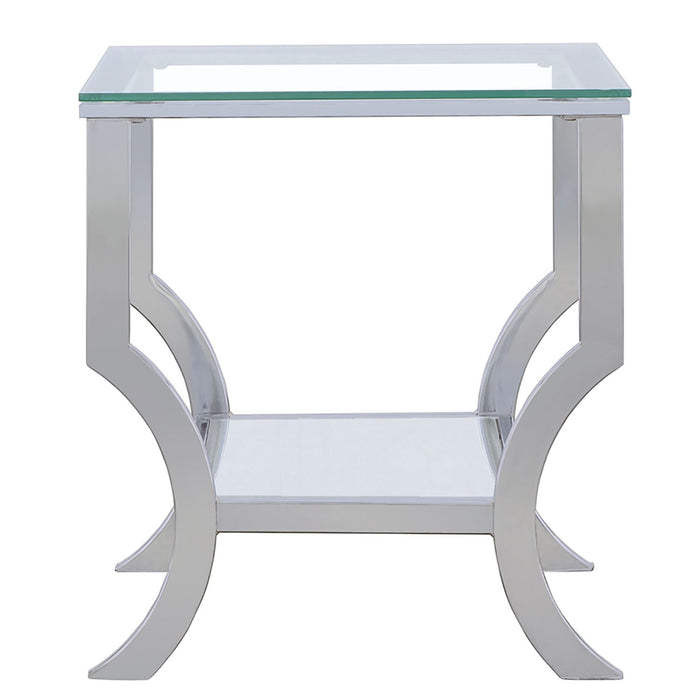 Porch & Den - Square Top End Table Elegance Glass - Chrome