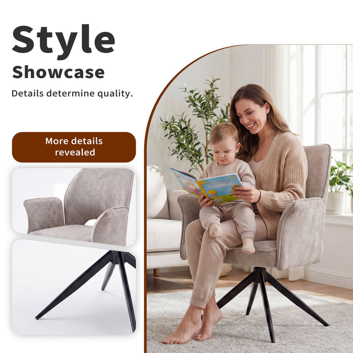 Dining Chair With Soft Cushion And 360° Rotation, Comfortable Armrest For Kitchen (Set of 2) - Gray