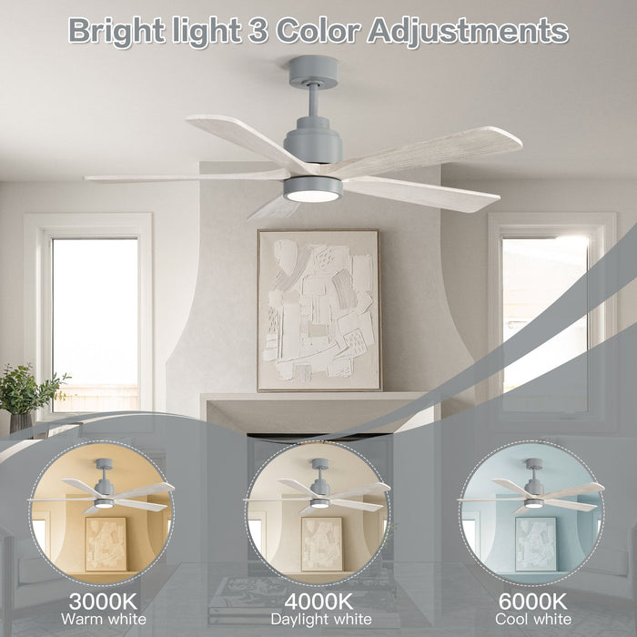 52" Ceiling Fan With Light, 6 Speed Quiet Remote Control, Dimmable LED For Living Room