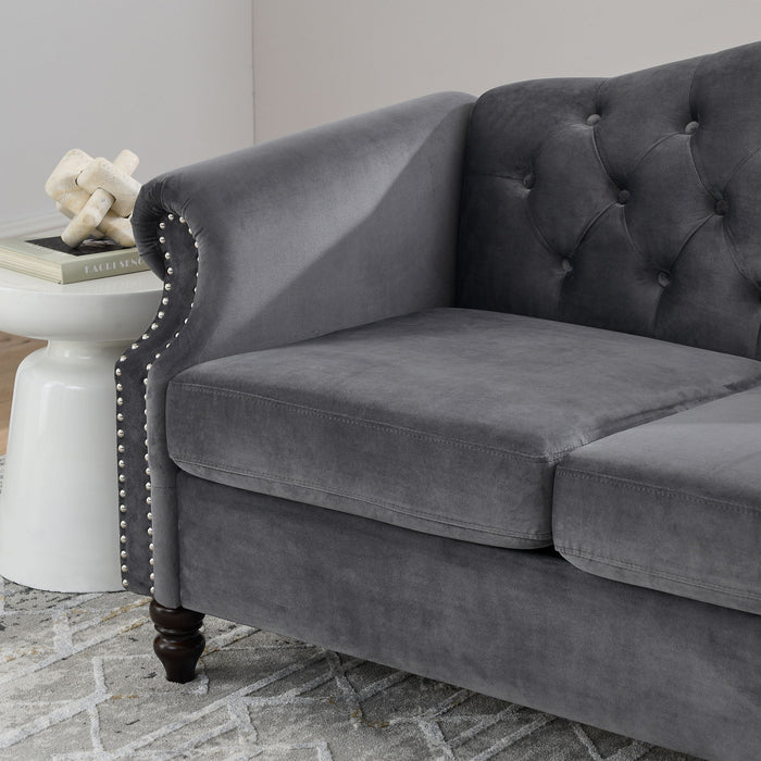 2 Seater Chesterfield Sofa With Rolled Arms And Nailhead Trim For Living Room