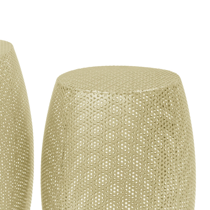 Modern Round Metal Hollow Side Table Set With Openwork Design - Gold