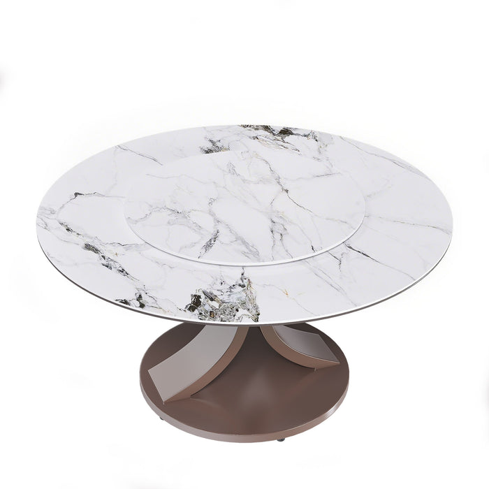 Round Dining Table With 360° Rotating Lazy Susan Scratch & Heat For Dining Room & Kitchen, Table Only - White