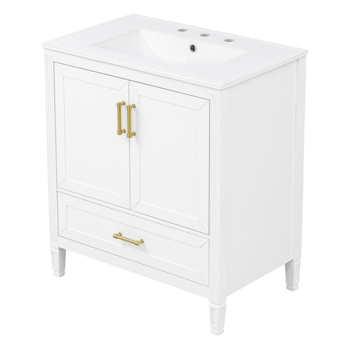 Elegant Fluted Bathroom Vanity With Sink, Soft Close Doors & Drawer