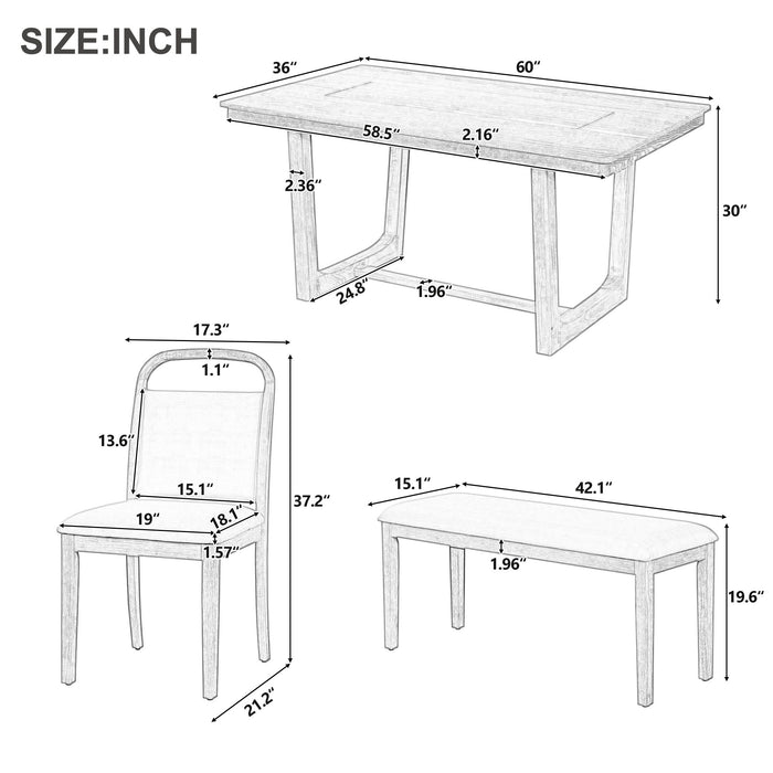 Farmhouse Dining Set With 4 Upholstered Chairs & 1 Bench