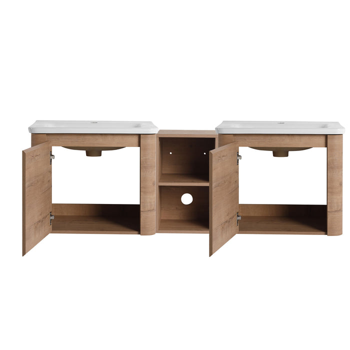 Wall Mounted Bathroom Vanity With Sink And Storage Shelves, Soft Close Doors