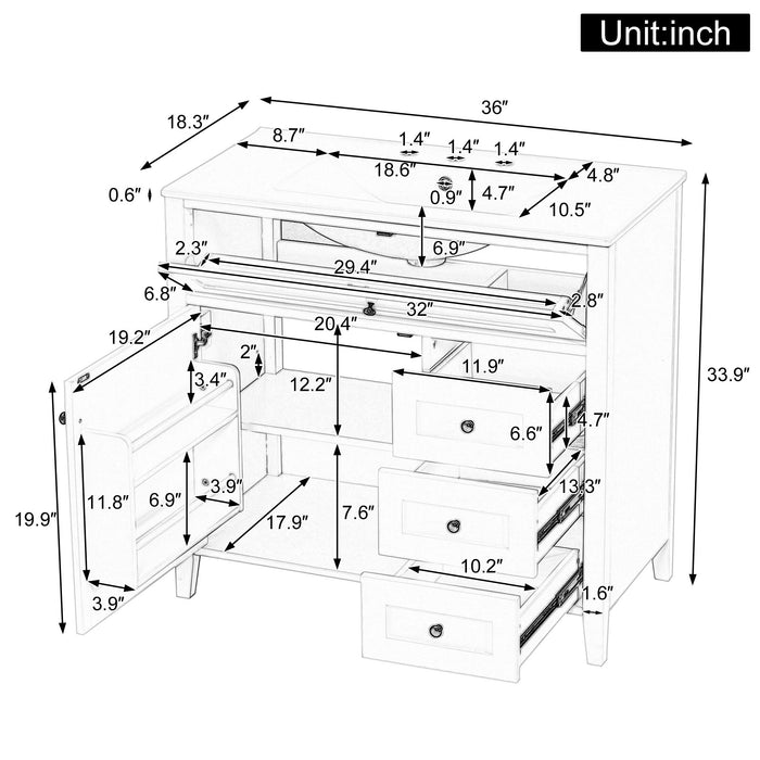 Bathroom Vanity With Sink, Cabinet With 3 Drawers And Adjustable Shelf