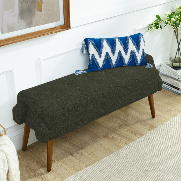 Modern Living Room Bench With Looped Yarn Fabric And Rubber Wooden Legs