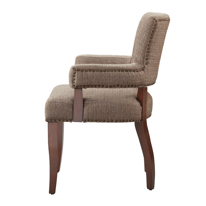 Elegant Arm Dining Chair With Brass Nail Head Detailing